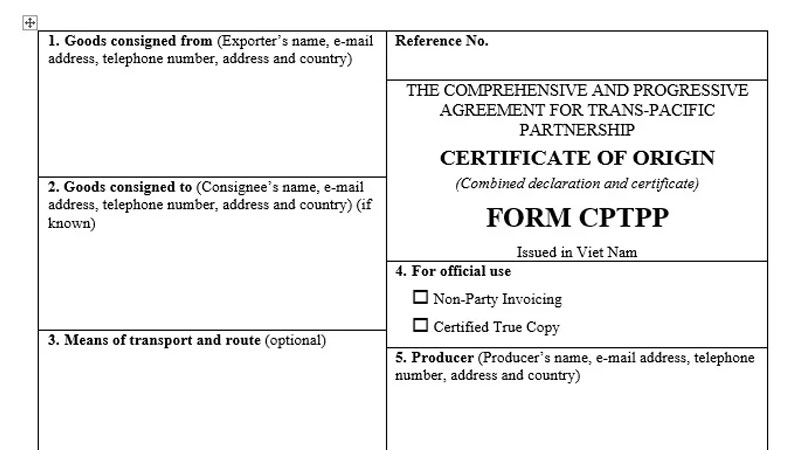 C/O Form CPTPP